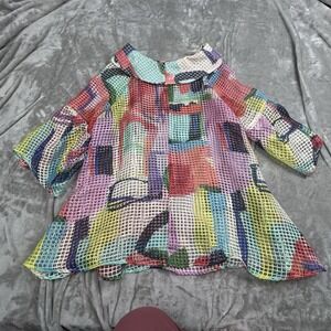 IC Collection Top Medium Sheer Mesh Multicolor Abstract Tunic Lightweight Arrtsy